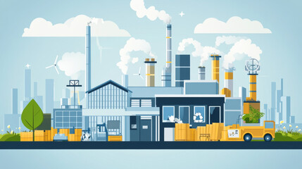 Obraz premium Circular economy process in a modern factory, with sustainable materials, energy recovery systems, and resource cycling