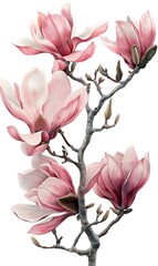 Fototapeta premium Watercolor magnolia flowers. Hand painted illustration on white background.