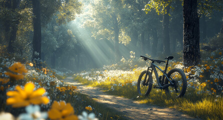 forest trail with mountain bike