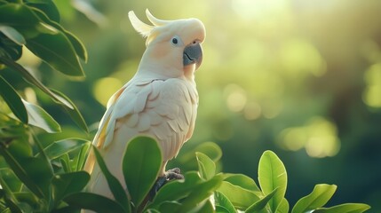 beautiful white parrot in tropical foliage