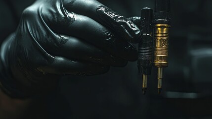 Black-gloved Hand Holding Two Tattoo Needles