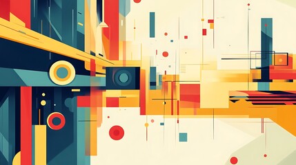 Abstract Geometric Composition with Vivid Colors and Layered Shapes