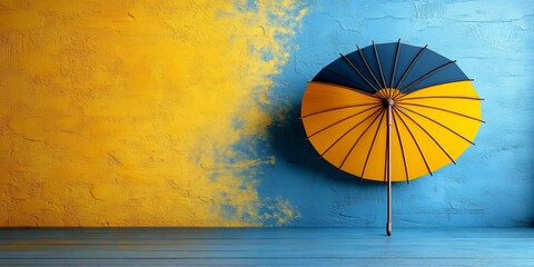 Vibrant Yellow Umbrella in Blue Wall Art