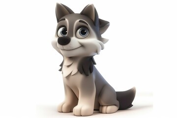 Cute cartoon husky puppy with big eyes