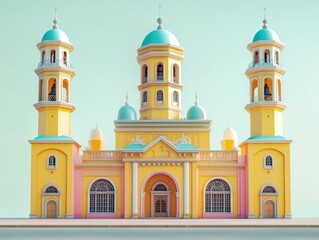 Fototapeta premium Pink and Yellow Cathedral, Islamic Architectural Design