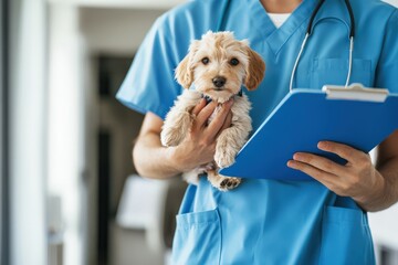 Veterinarian examining a cute puppy