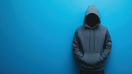 Mysterious hooded figure in blue background