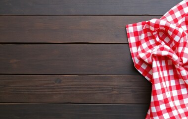 Obraz premium Wooden Table with Red Plaid Fabric