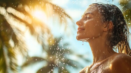 Obraz premium Woman Under Tropical Shower