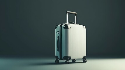 modern white suitcase on dark background