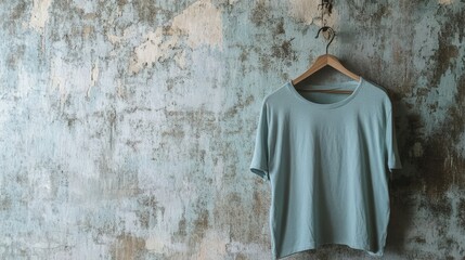 Naklejka premium Vintage style t-shirt hanging on wooden hanger