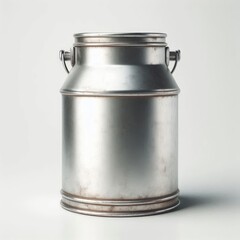 Old aluminium milk can isolated on white background