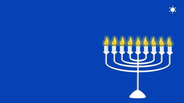 Happy Hanukkah background animation with copy space and nine candles or menorah
