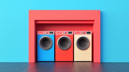 Fototapeta premium Vibrant Laundry Storefront with Colorful Machines