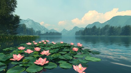 Serene Lotus Pond with Water Reflections