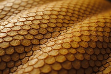 Golden snake scales texture in macro view for luxury fashion design
