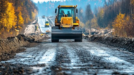 Bulldozer on a Newly Constructed Dirt Road