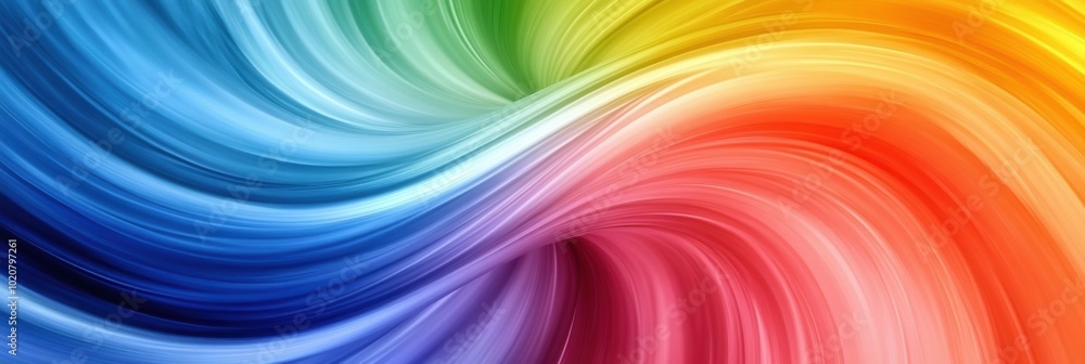 Poster vibrant rainbow swirl, an abstract blend of colors creating a smooth, dynamic flow that captivates t
