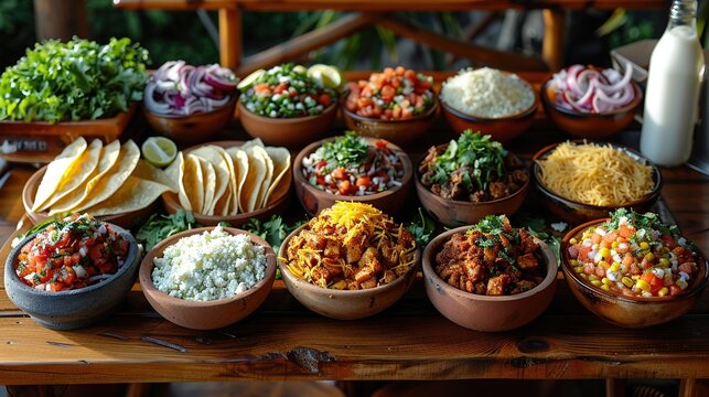 A traditional Mexican feast with a variety of dishes.