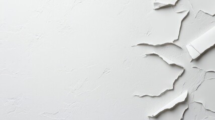 A textured white surface with peeling paint creating an artistic backdrop that evokes a sense of decay and renewal.