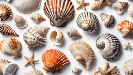 Seashell collection isolated on the white background. AI generated image, ai