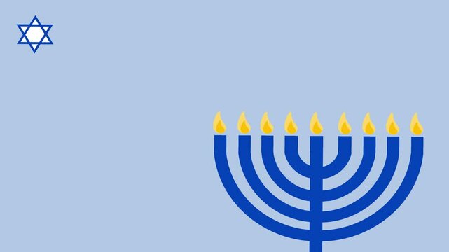Happy Hanukkah background animation with copy space and nine candles or menorah