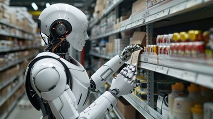 Fototapeta premium Futuristic robot teamwork in industrial environment