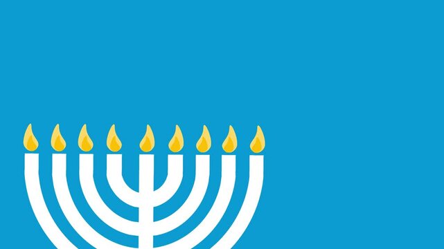 Happy Hanukkah background animation with copy space and nine candles or menorah