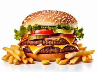  Fast food images and burger white background.