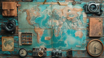 A travel collage with adventure photos and vintage map designs.