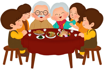 Chinese family eating dinner 