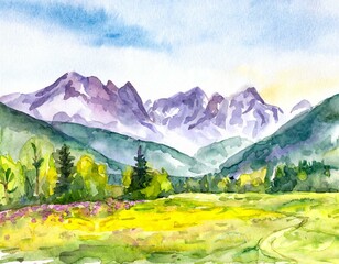 landscape painting with mountains