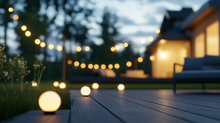 cozy outdoor patio with string lights at night