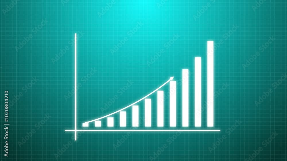 Poster finance business graph chart with uparrow. hi-tech style business concept technology chart with grid