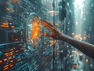 Futuristic Person Reaching to Touch Floating Holograph