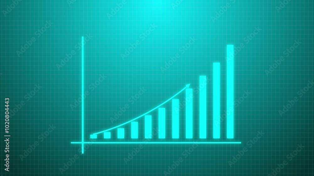 Poster finance business graph chart with uparrow. hi-tech style business concept technology chart with grid
