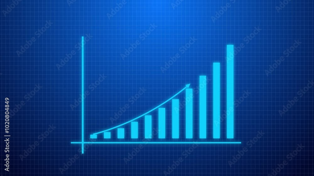 Poster finance business graph chart with uparrow. hi-tech style business concept technology chart with grid