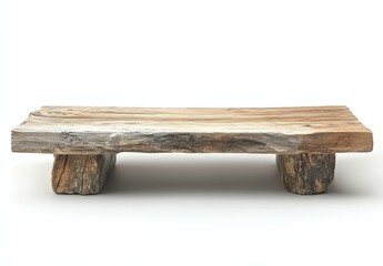 Rustic wooden bench on white background
