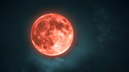 Blood Moon Transparent Background: Full red moon image with a transparent background