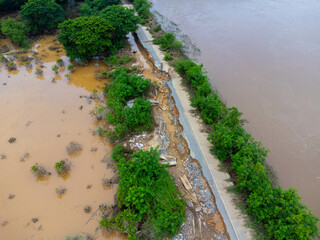 Landslides caused by heavy rains have caused the asphalt roads to crack. Natural disasters from...