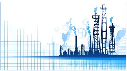 Obraz premium Industrial Cityscape with Oil Towers and Smoke
