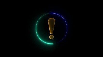 Abstract glowing neon exclamatory text icon animation. Exclamatory mark icon animation. 4k animation video . 