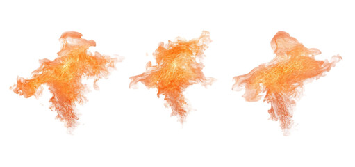 three set of fire flame isolated transparent background
