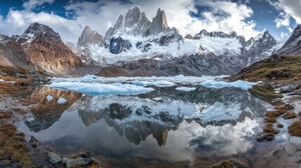 Mountain Range Reflection in a Glacial Lake