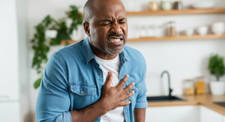 Man Suffering From Chest Pain in Kitchen
