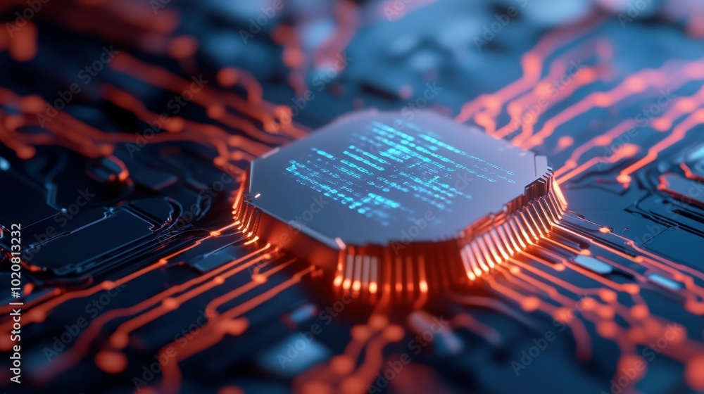 Poster futuristic circuit board with glowing data
