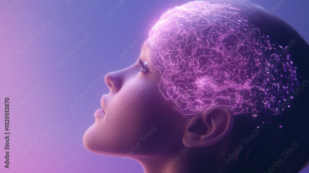 Poster futuristic brain concept with glowing neural network