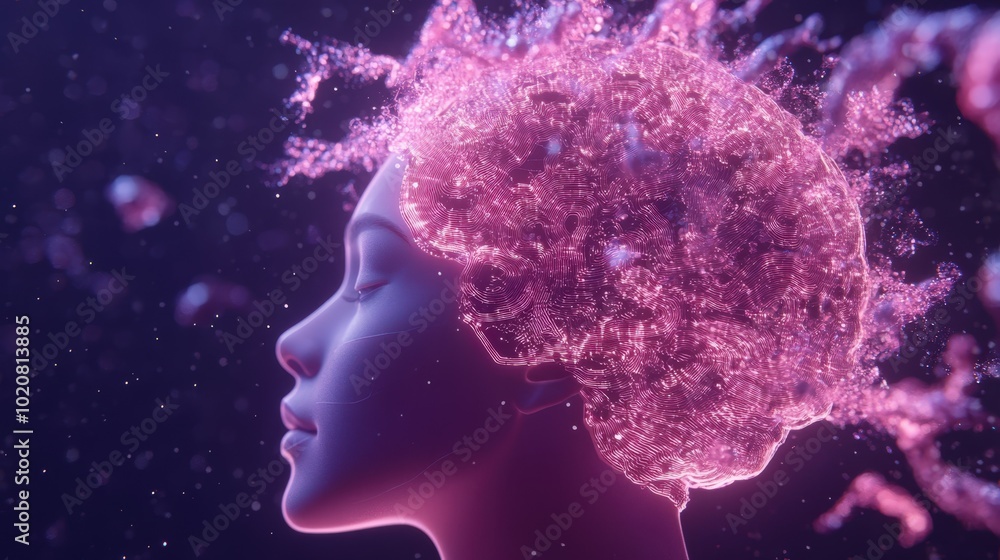 Poster glowing neural network in the shape of a human head