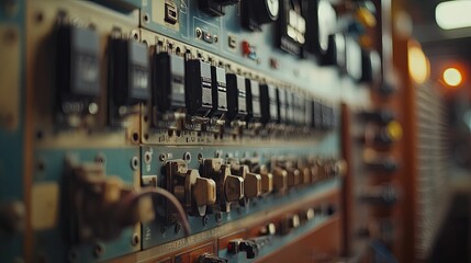 Close-up of an Old Control Panel with Switches and Dials