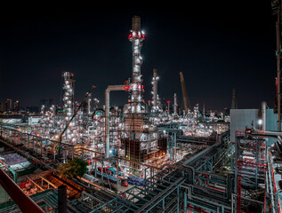 Fototapeta premium Oil​ refinery​ and​ plant and tower of Petrochemistry industry in oil​ and​ gas​ ​industry